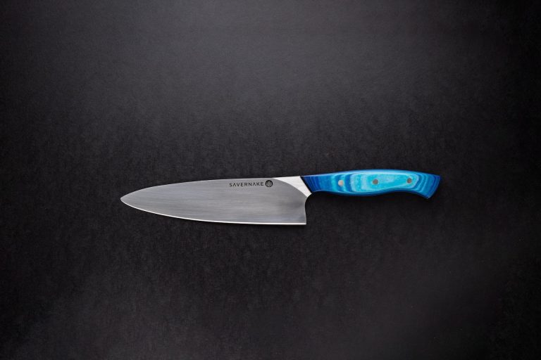 kitchen knife with blue handle